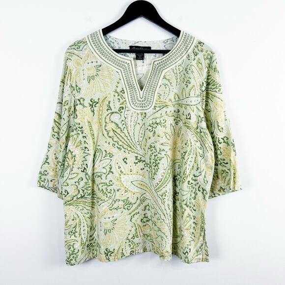 Marisa Christina Woman Linen and Rayon Blend Blouse Green Size 1X - Picture 1 of 4